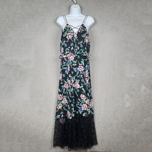 Express Dress Womens 12 Black Floral Maxi Dark Fairy Boho Y2K Romantic‎ Feminine